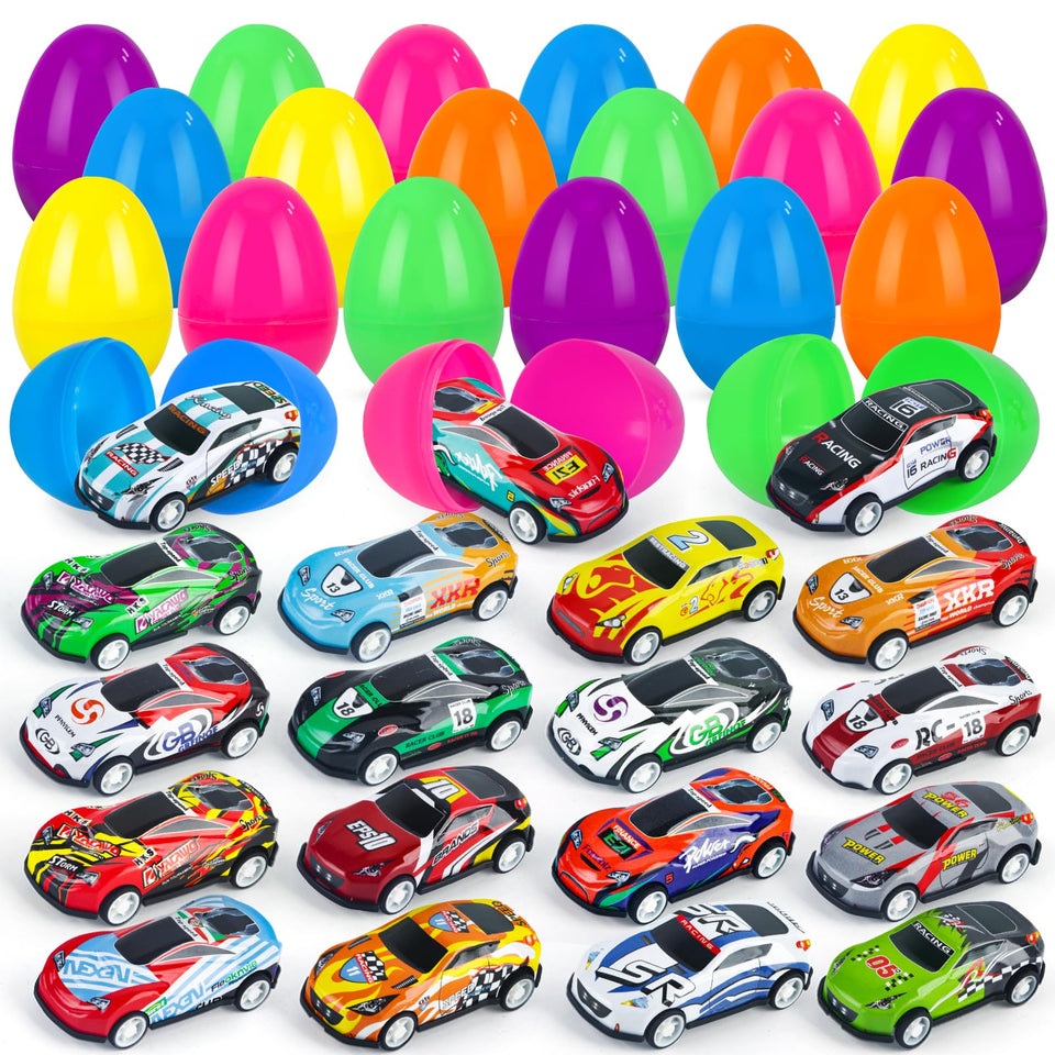 NEUBSAW 24-pack Easter eggs with cars for colorful egg hunts and kid excitement.