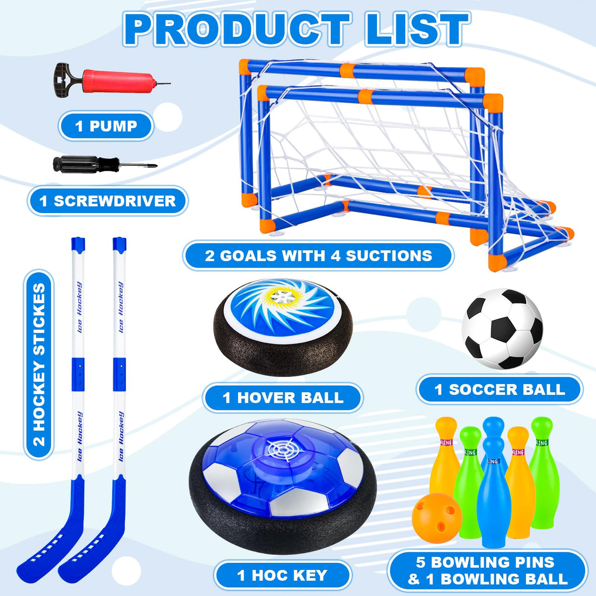 Dual goals enable fast-paced hockey and soccer games on smooth surfaces.