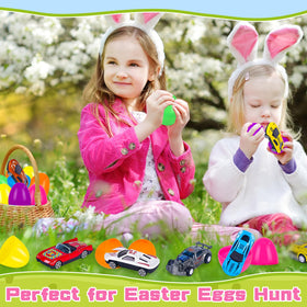NEUBSAW durable Easter eggs in blue, pink, yellow, and green.
