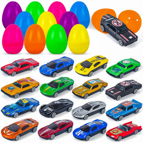 NEUBSAW Easter eggs with die-cast cars for a kid-friendly egg hunt.
