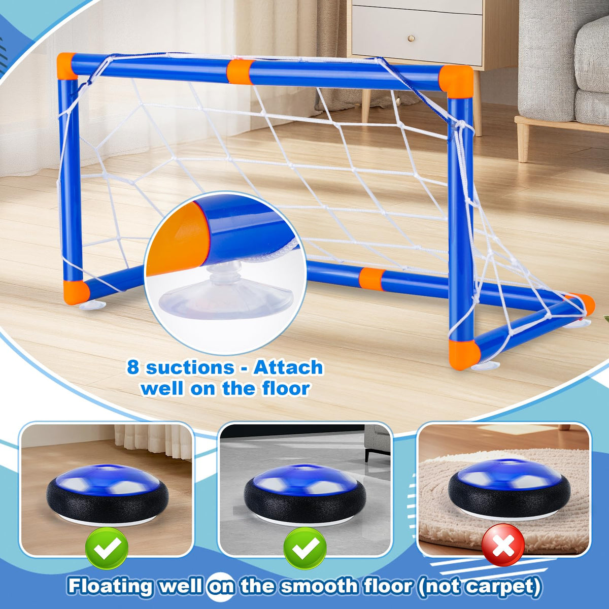 Large hover ball with LED lights for stable glide and visibility.