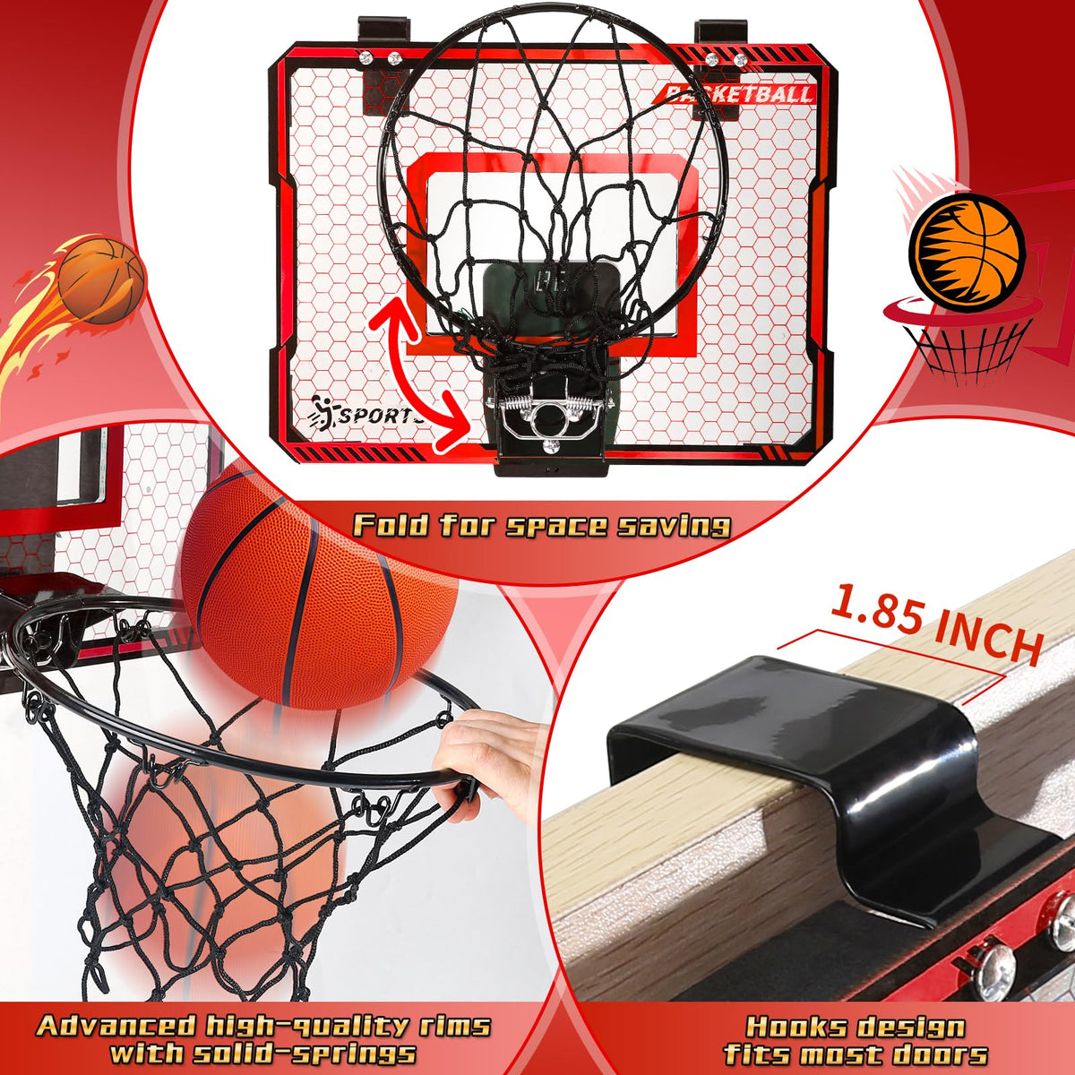 NEUBSAW indoor hoop over door fits standard doors for flexible space-saving play.