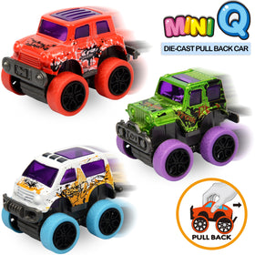 Neureyte pull-back alloy trucks in action for easy, battery-free fun.