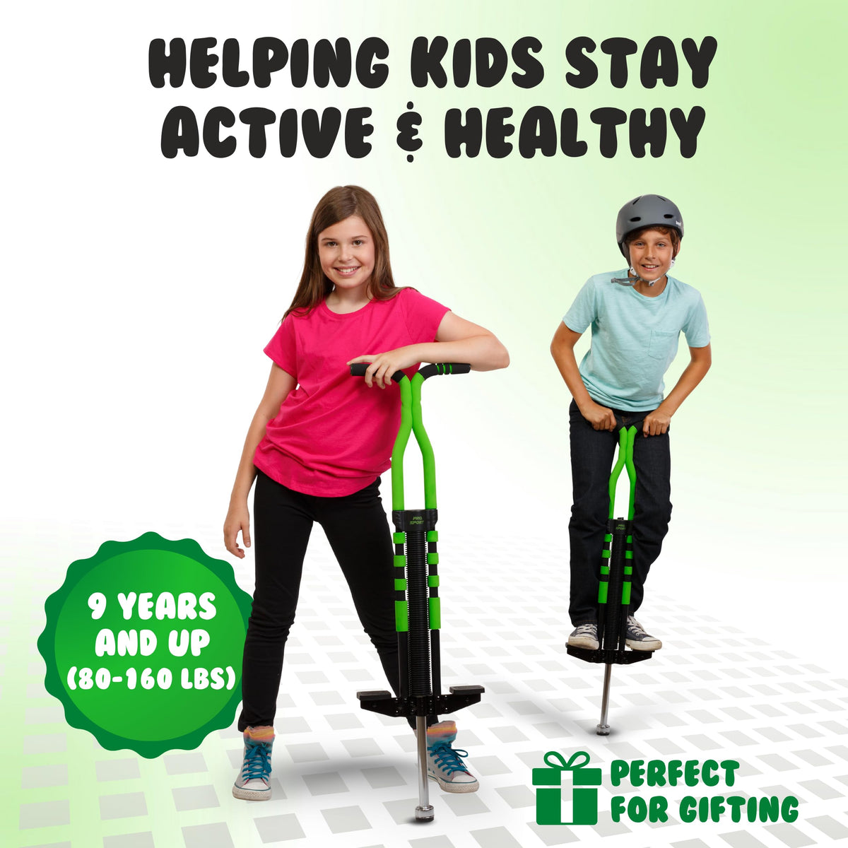 New Bounce pogo stick with colorful finish and engaging design.