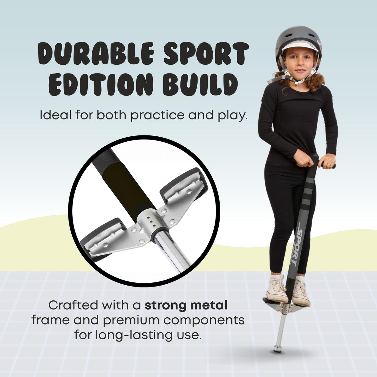 New Bounce Pogo Stick durable frame endures daily play.