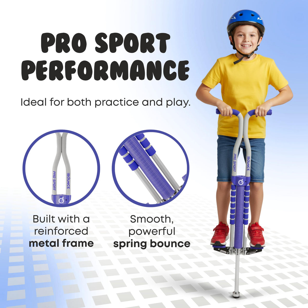 New Bounce pogo stick foam handles close-up highlighting a comfortable grip for safe jumping.