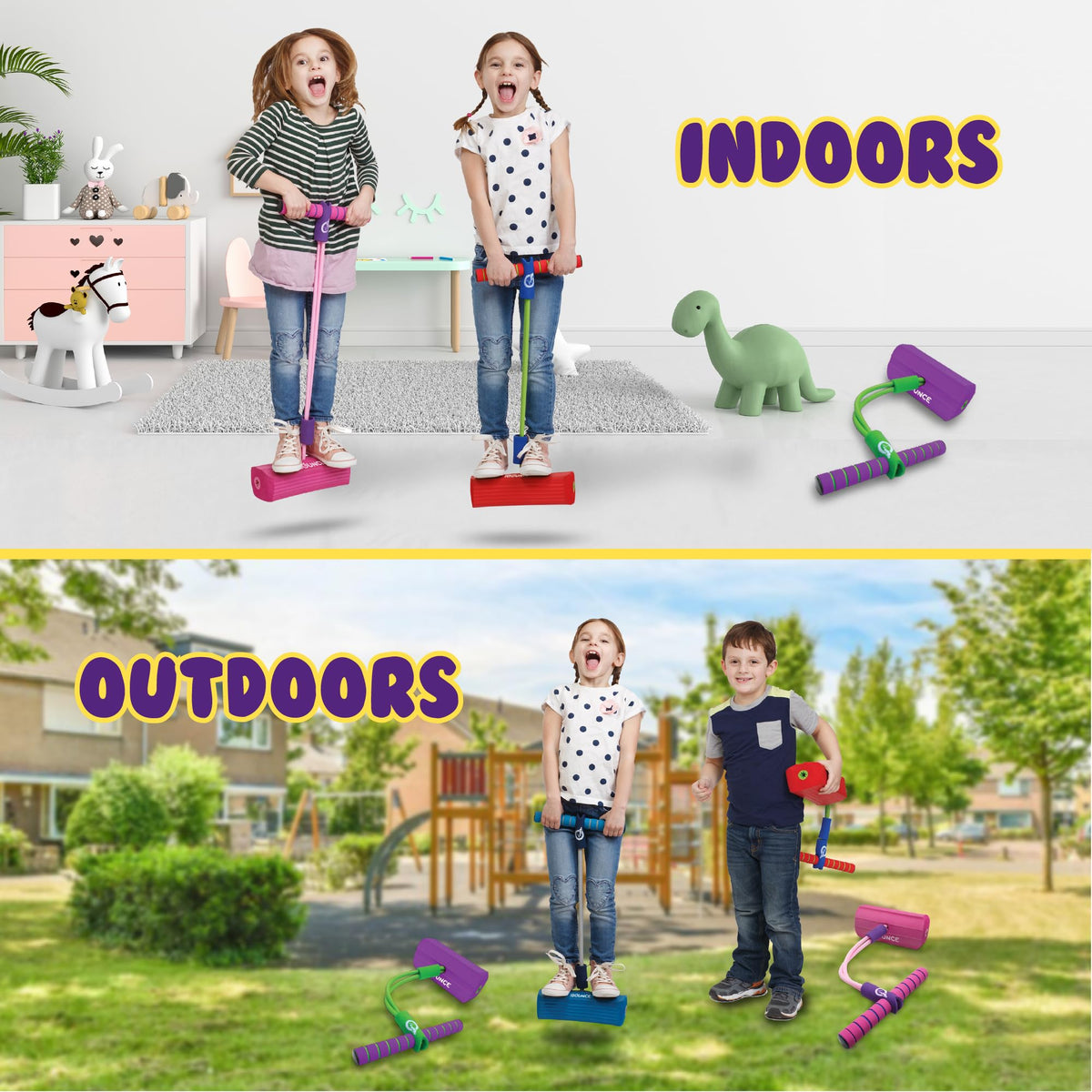 New Bounce toddler pogo stick in 5 colors for outdoor fun.