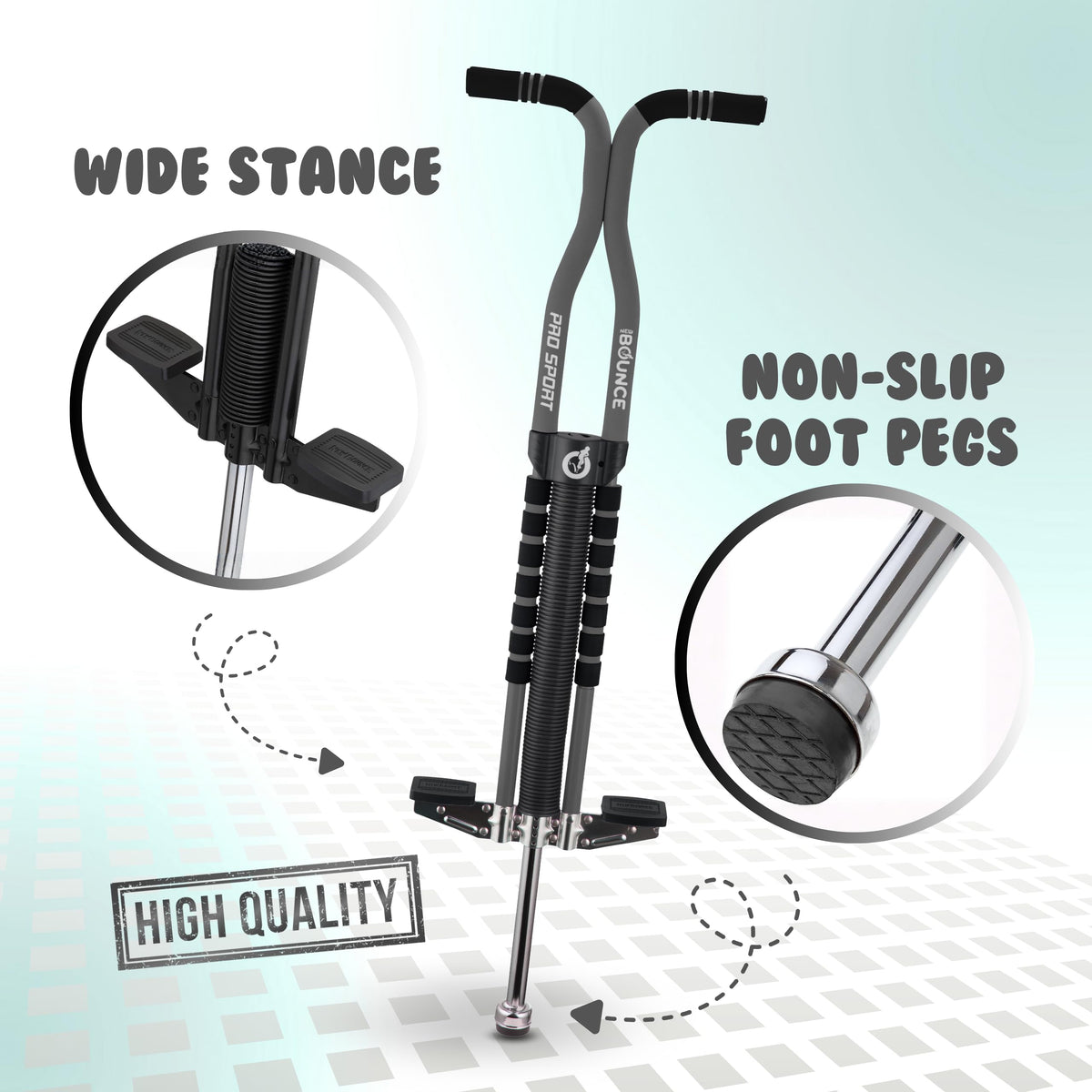 New Bounce Pogo Stick with wide stance enhances stability for beginners and intermediates.