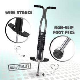 New Bounce Pogo Stick with wide stance enhances stability for beginners and intermediates.