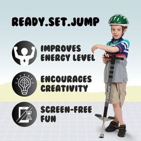 New Bounce Pogo Stick designed for kids 40–80 lbs through beginners.