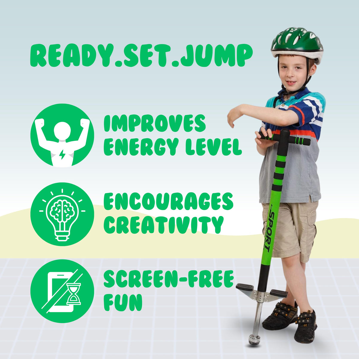 New Bounce Pogo Stick Sport Edition suitable for 40–80 lb kids, versatile for growth.