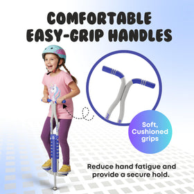 New Bounce pogo stick wide-stance design improves stability during jumps.