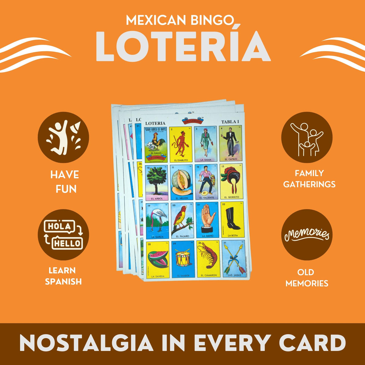 New To Town Original Lotería boards for twenty players, ideal for larger groups.