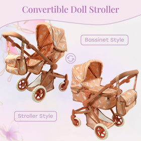 New York Doll Collection beige butterfly pattern stroller adds stylish fashion