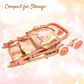 The New York Doll Collection stroller features beige butterfly print charm