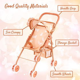The New York Doll Collection bottom basket keeps doll accessories organized on the go