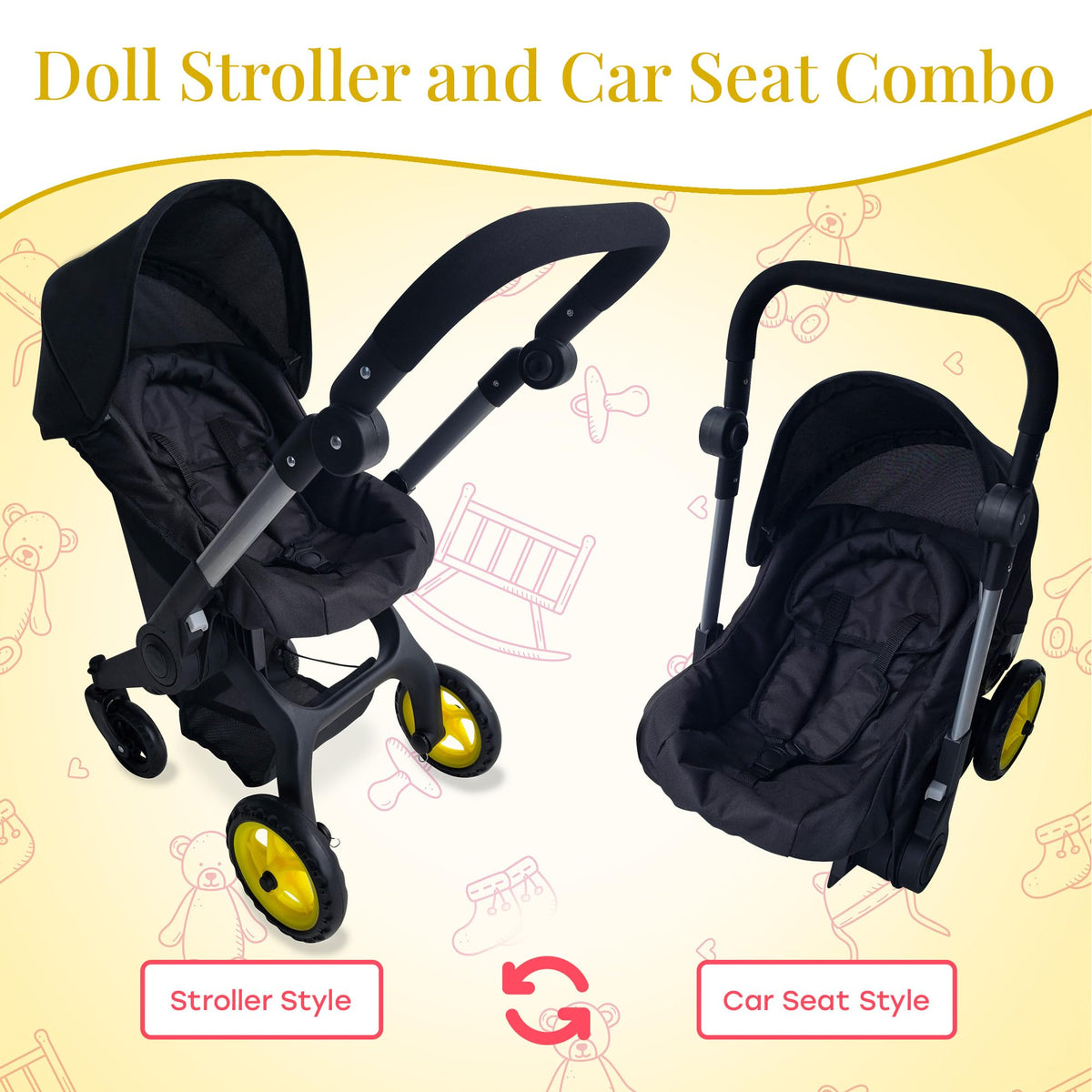 The New York Doll Collection doll stroller with adjustable handle for growing kids.