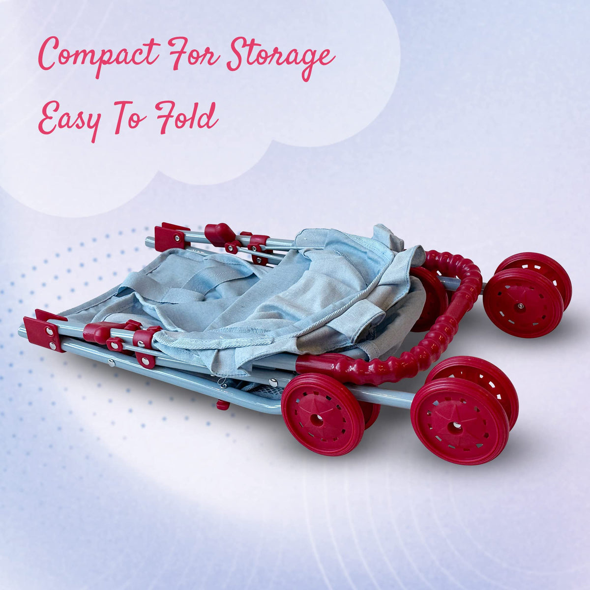 The New York Doll Collection doll stroller features seatbelt harness for secure rides.
