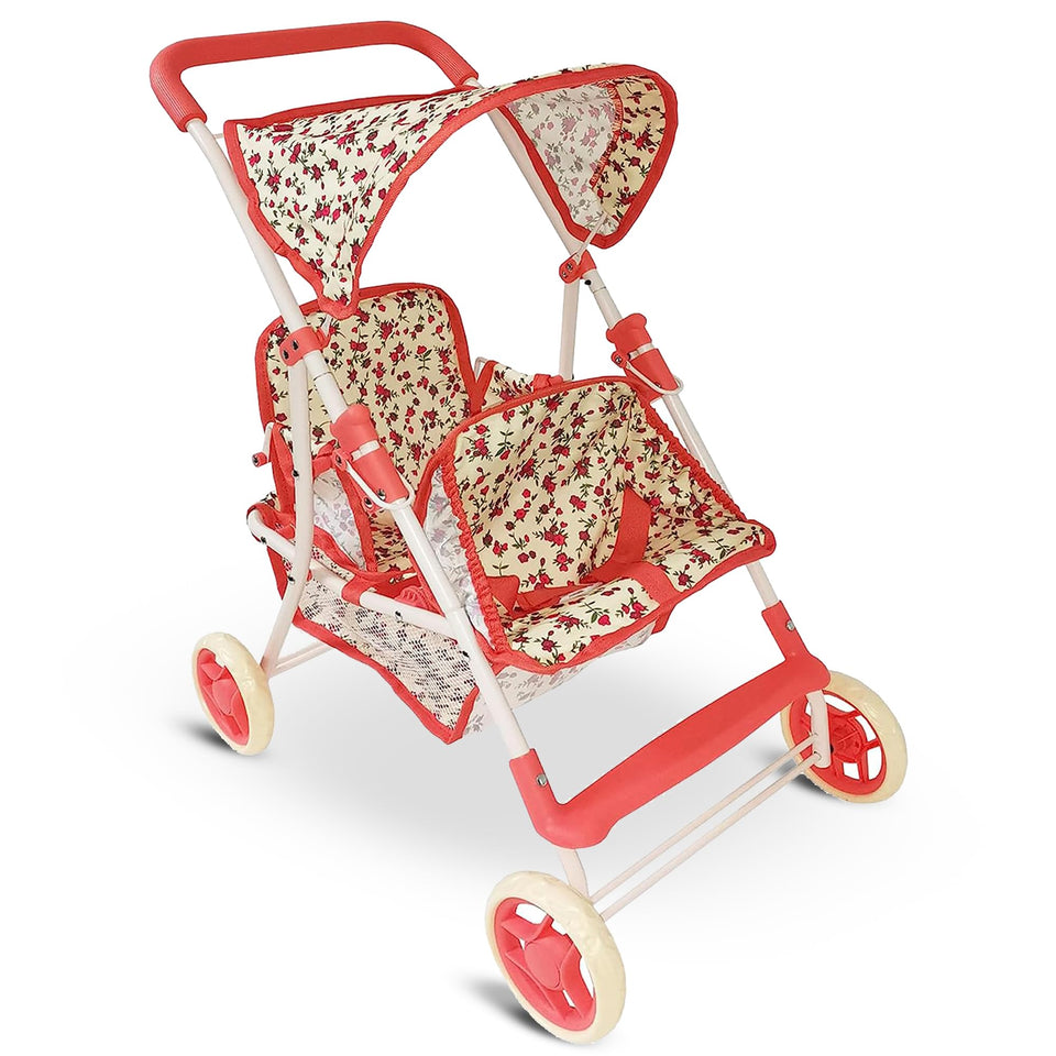 The New York Doll Collection double doll stroller with tandem seats for twins.
