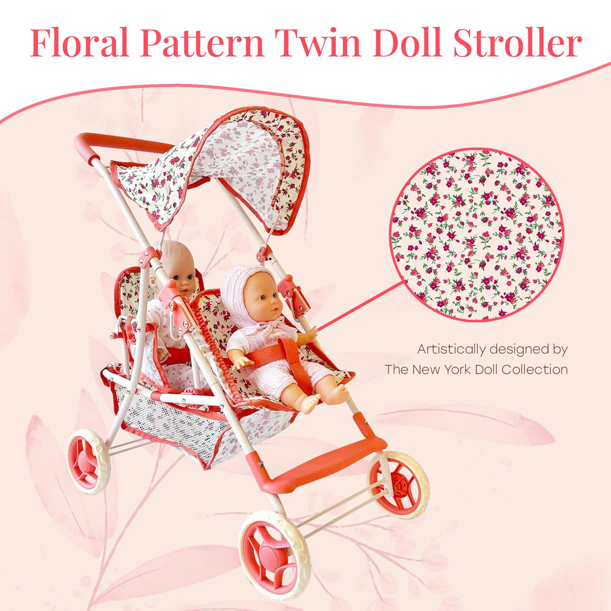 The New York Doll Collection retractable sun shield canopy provides shade outdoors.