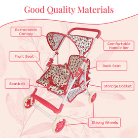 The New York Doll Collection twin-seat design fits two dolls for shared imagination.