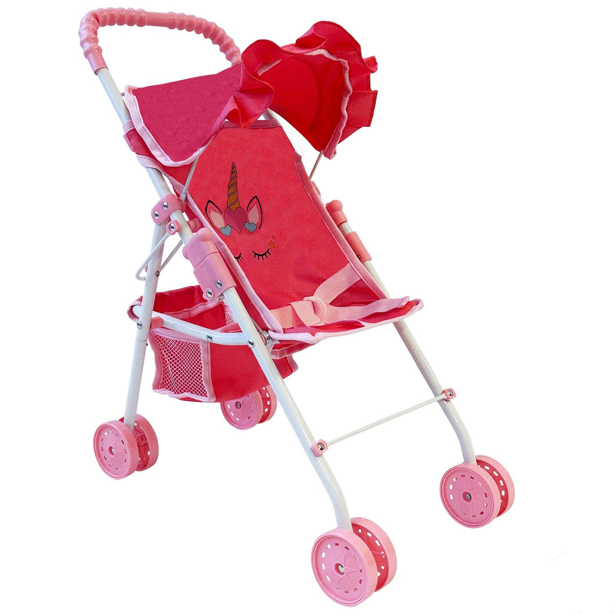 The New York Doll Collection unicorn print stroller enhances imaginative play for dolls