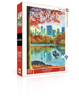 New York Puzzle Company Central Park Row box art, inviting family puzzle night.