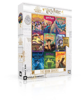New York Puzzle Company Harry Potter collage 500-piece puzzle front box, great for family nights.