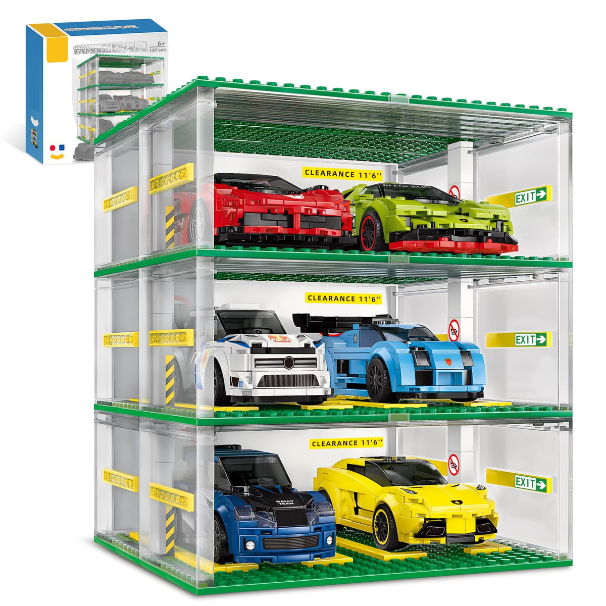 NEWABWN building block cars garage with three story display for organized showcases