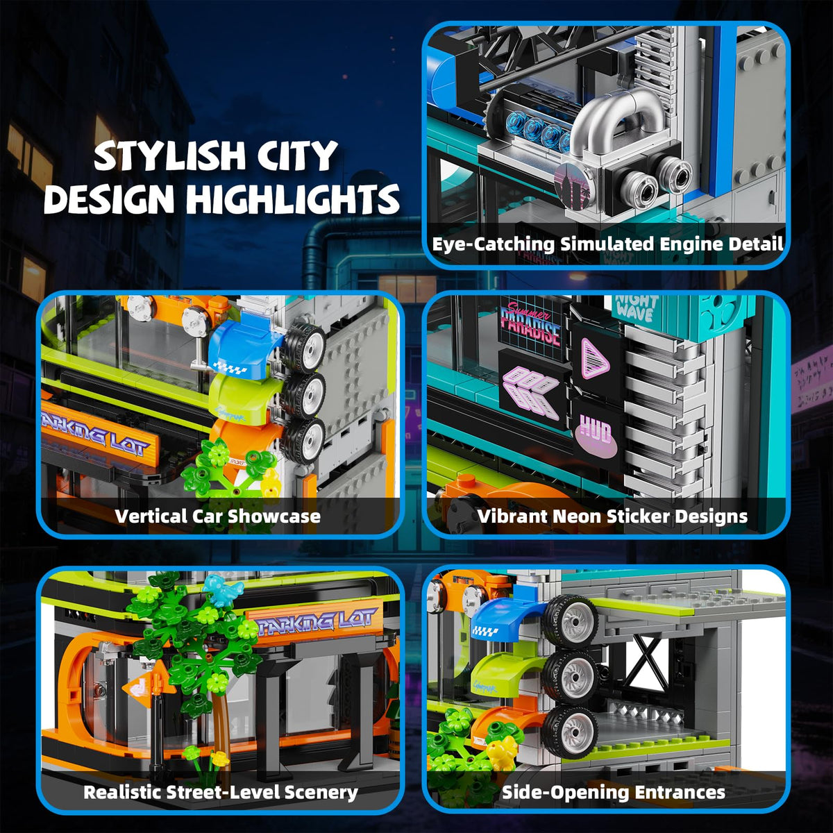 NEWABWN City Parking Tower levels display with vehicles for organized galleries