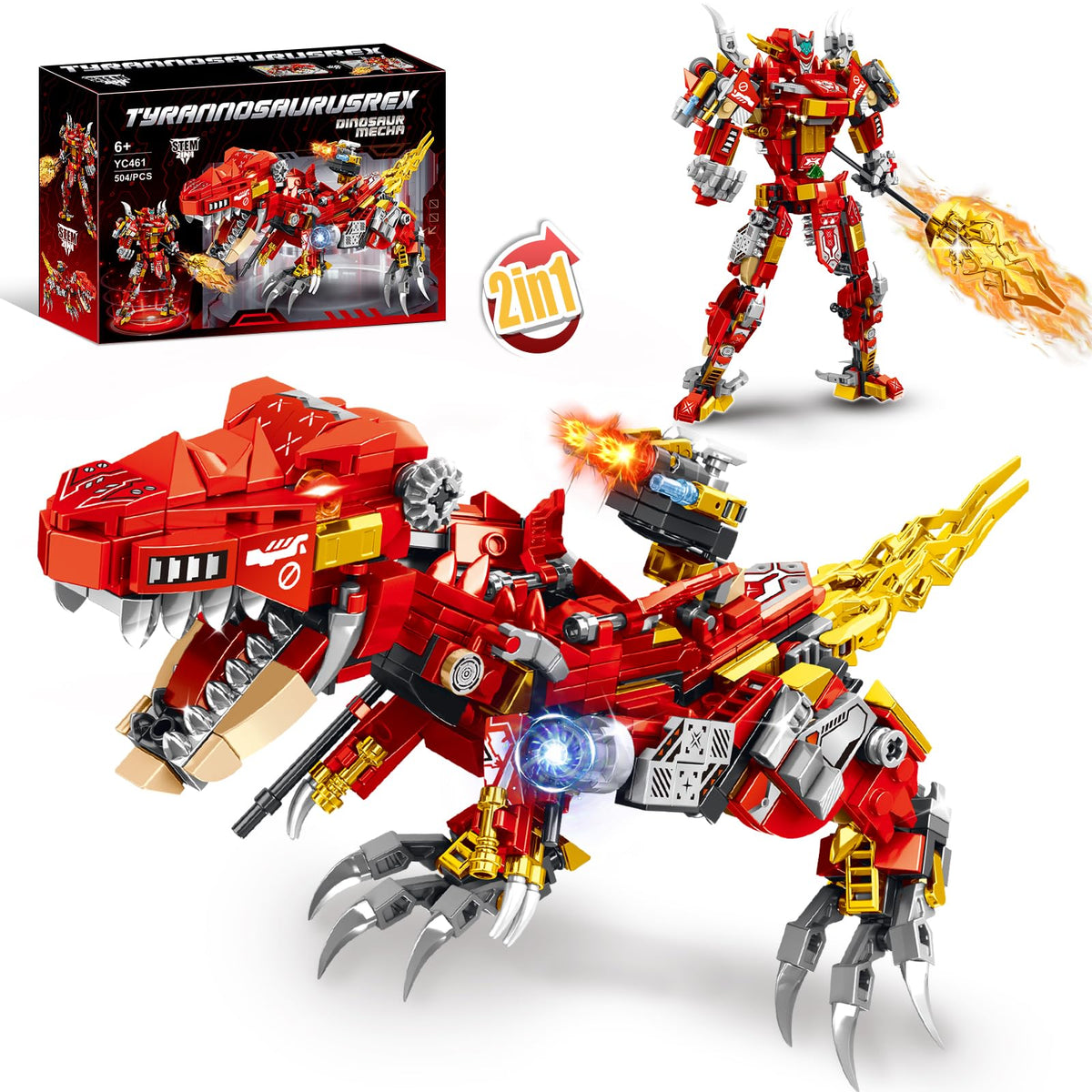 NEWABWN T-Rex 2in1 dinosaur mode build sparks imaginative play