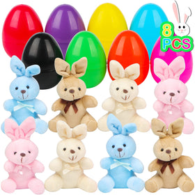 NEWBEA Easter egg with plush bunny inside, bright colorful 3.93-inch egg for treasure hunts.
