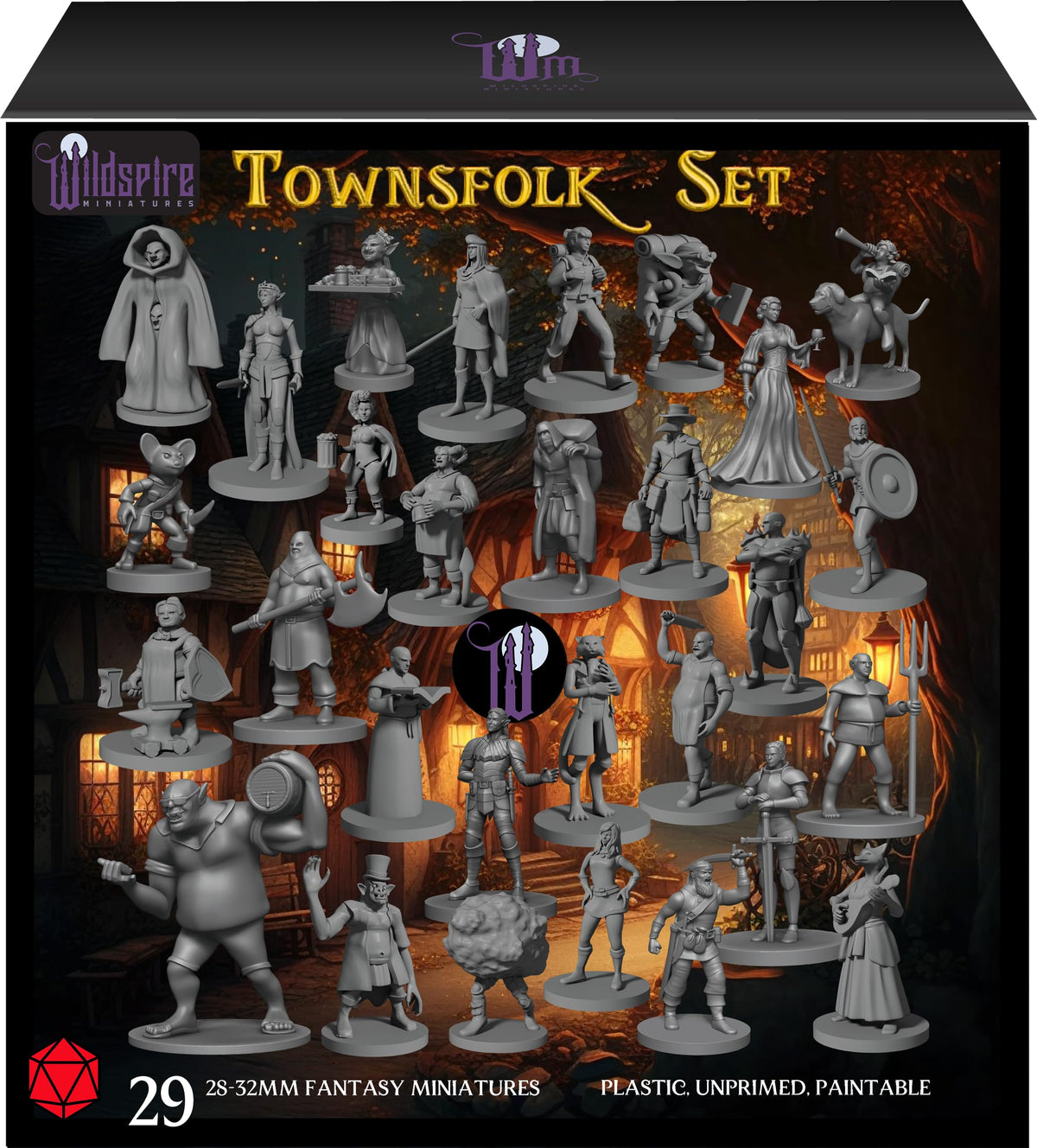 Newcombie Wildspire29 townfolk figures ready for painting and tabletop adventures