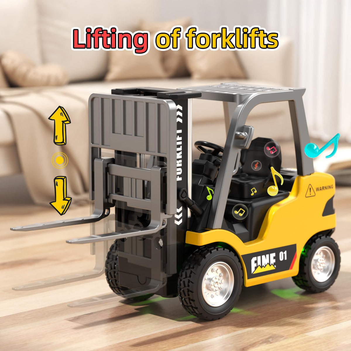 Newcrave mini RC truck forklift mode with alloy frame for durable kids' play.