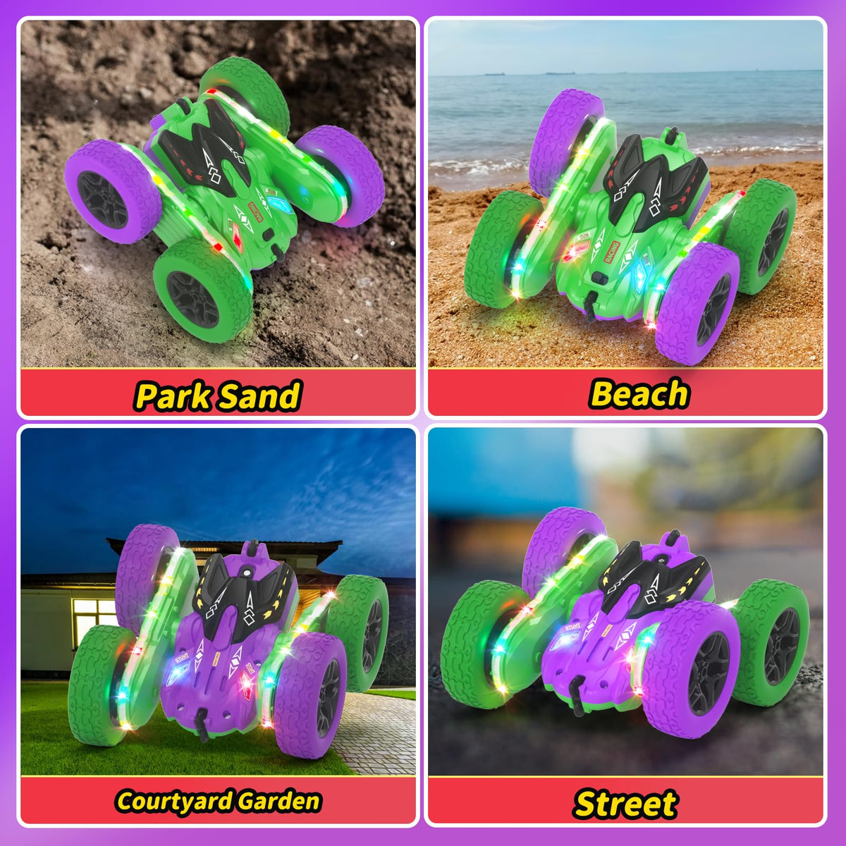 Newcrave RC car includes spare tires for quick swaps.