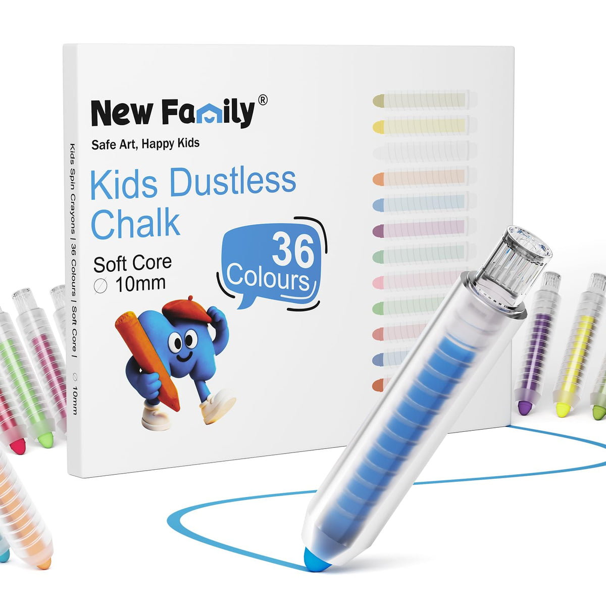 NewFamily 36-color dustless chalk with holders for clean classroom art