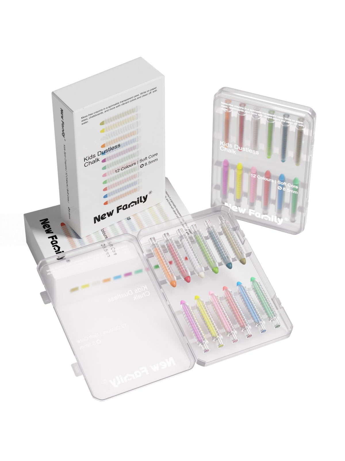 NewFamily dustless chalk two-pack 24 sticks for clean, bold lines on boards and sidewalks.