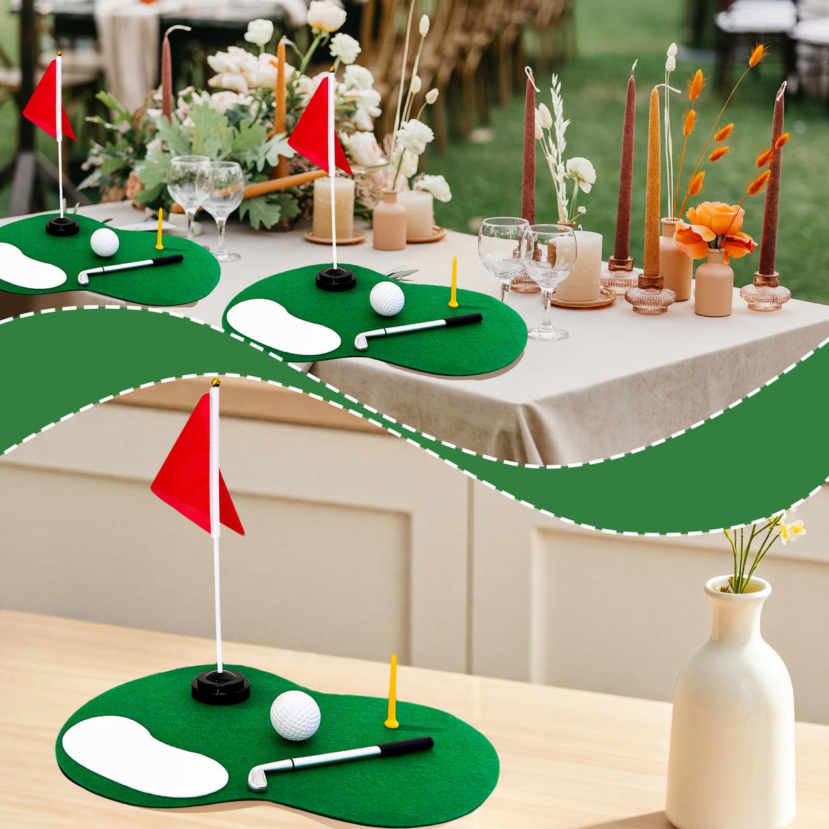 Newivi golf centerpiece red flags mark course-inspired accents