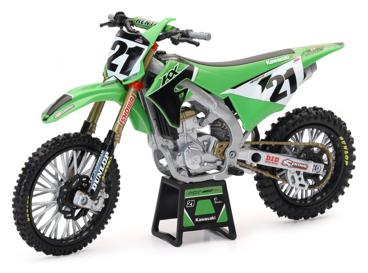 New-Ray Kawasaki Race Team bike replica with Jason Anderson detailing for collectors and display.