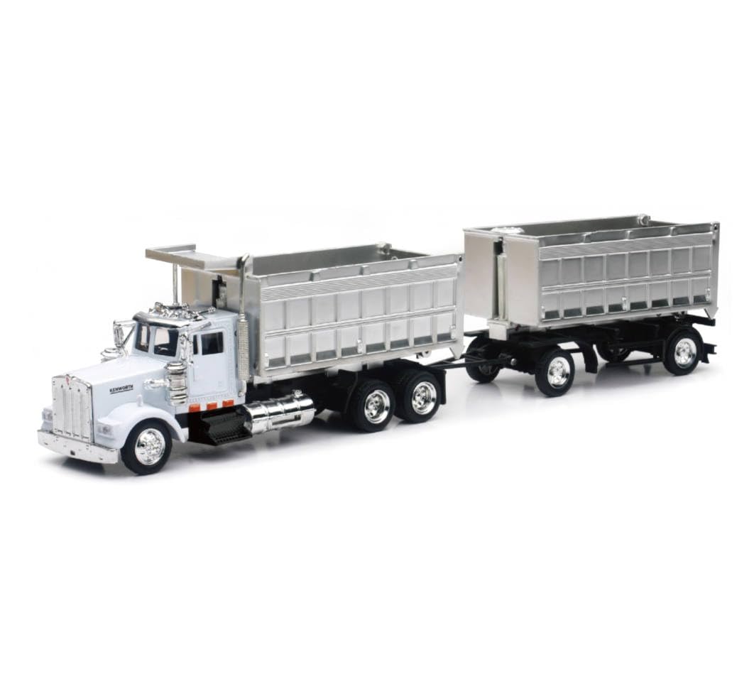 NewRay Kenworth W900 double-dump truck with chrome trailer enables durable, realistic play for kids.