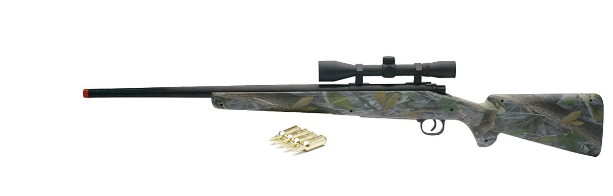 NewRay Real Camo Single Barrel with Scope Green closeup highlighting realistic finish for pretend hunting play.