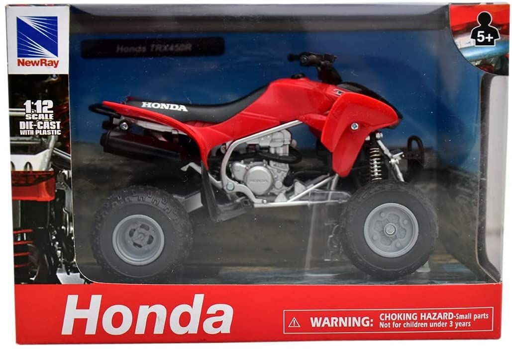 NewRay TRX450R 1:12 scale red die-cast close-up showing detailed finish
