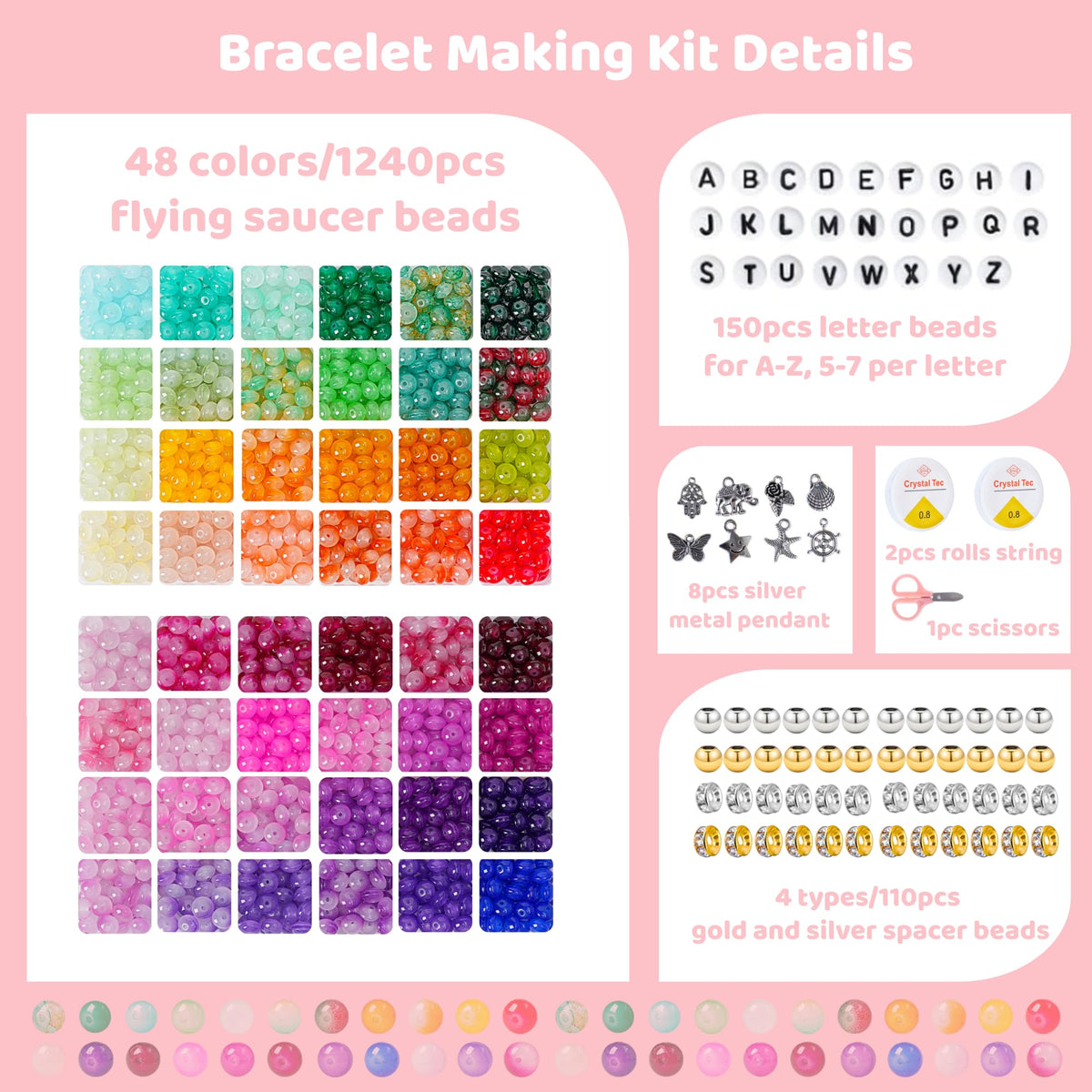 Newskit 48-color flying saucer beads ideal for colorful bracelets