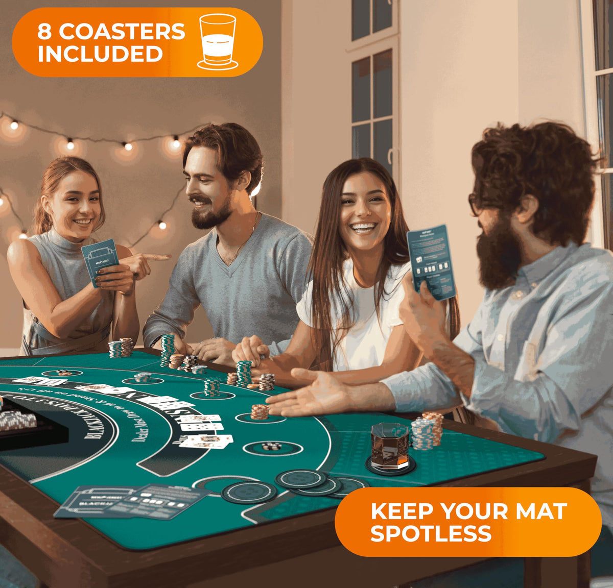 Newverest Coasters 8-pack protecting surfaces during drinks