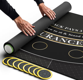 Newverest blackjack mat 70x30 on folding table for smooth card play