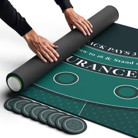 Newverest Blackjack Mat 70x35 laid out on table for group play