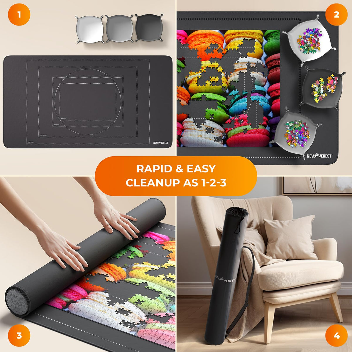 Newverest jigsaw mat damage-free design protects pieces during storage.