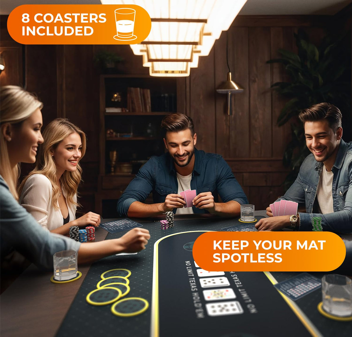 Newverest coasters protect surfaces and prevent drink rings during games