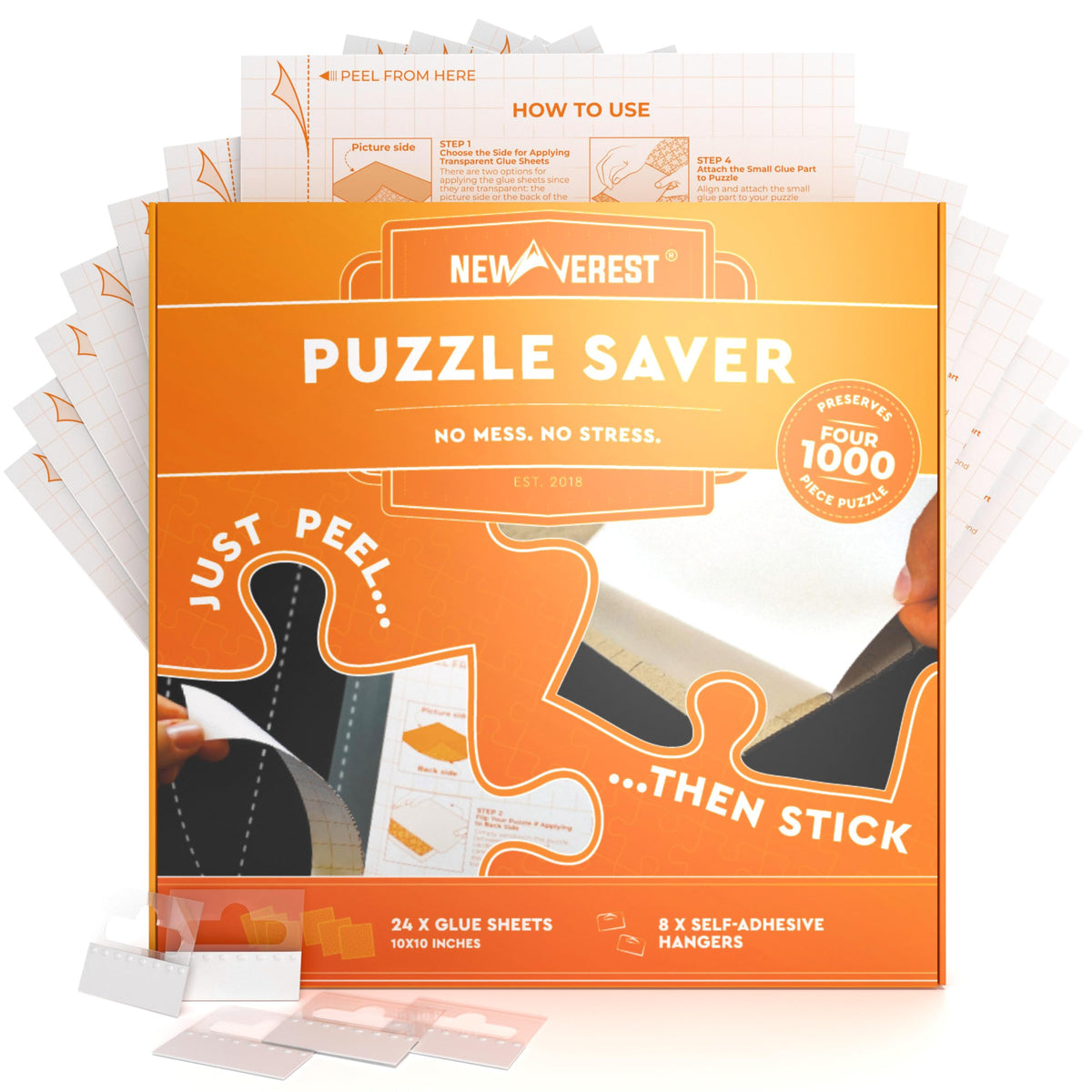 Newverest Puzzle Saver 24-pack box front, gift-ready packaging for puzzle fans.