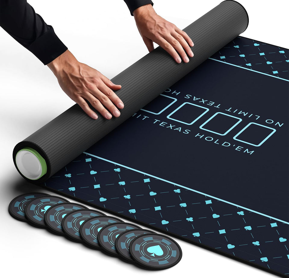 Newverest Royal Blue poker mat, luxurious play surface for home games and gatherings